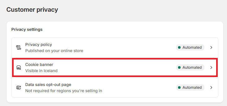 Shopify Cookie banner